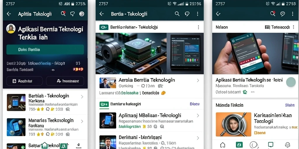 Antarmuka pengguna aplikasi 2757 dengan berita teknologi terkini.