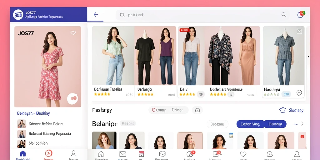 Antarmuka aplikasi JOS77 yang menawan dan mudah digunakan untuk belanja fashion.