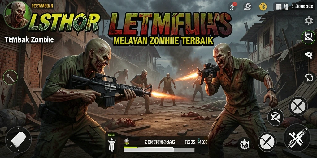 Tampilan antarmuka LETSTHOR yang menarik saat beraksi melawan zombie.
