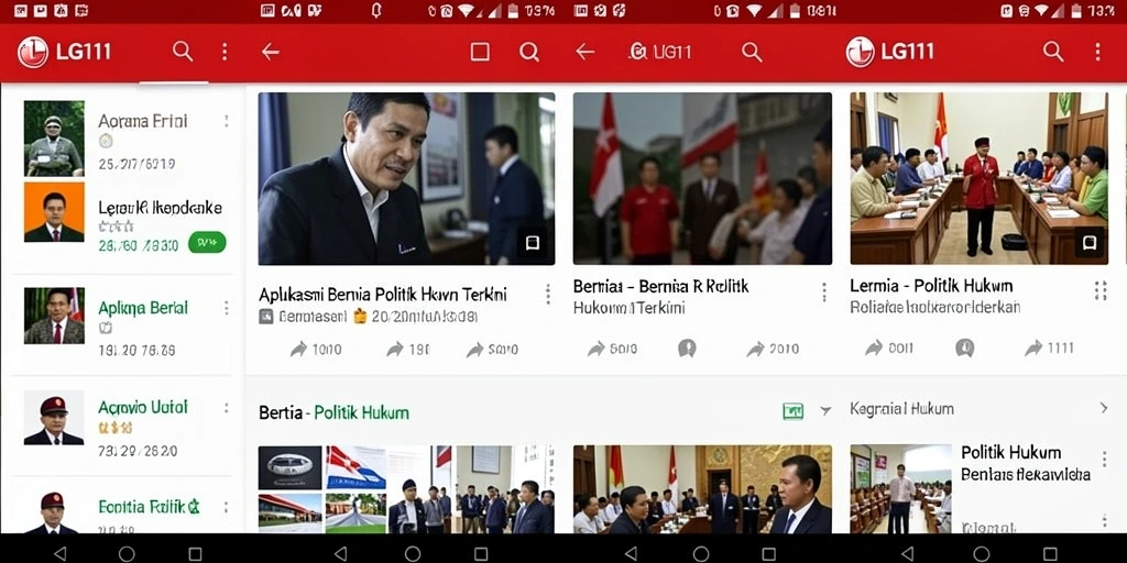 Tampilan utama aplikasi LG111 yang menampilkan berita politik hukum.