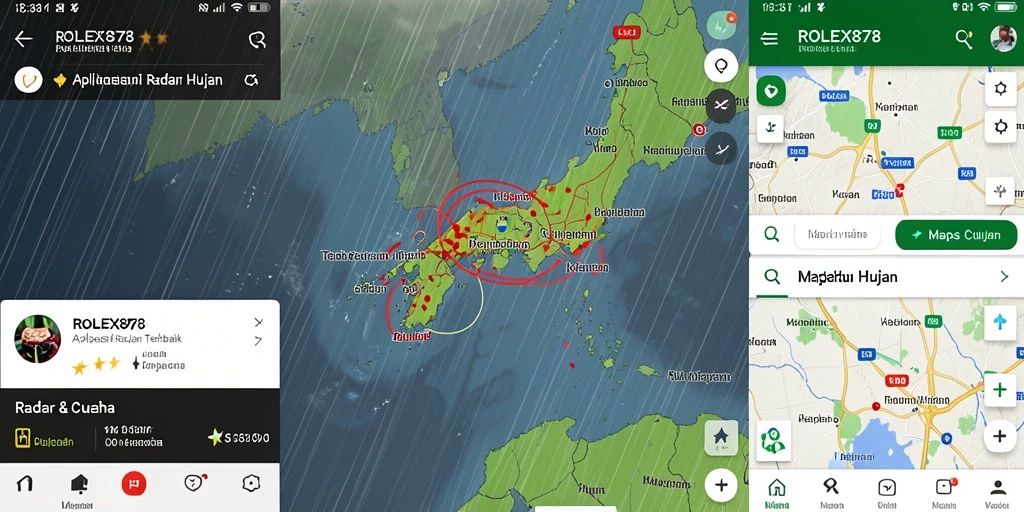 Screenshot antarmuka ROLEX878 menampilkan peta radar cuaca terkini.