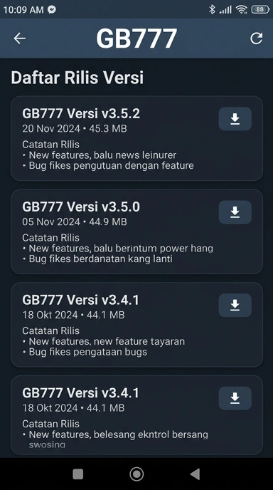 Riwayat Versi Aplikasi gb777 untuk Pengguna Android